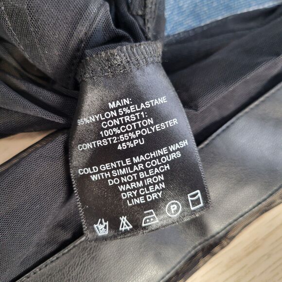 Denim Bodysuit Maniere De Voir sz 16 Black Mesh Long Sleeve Corset Clubwear NEW - Picture 5 of 9